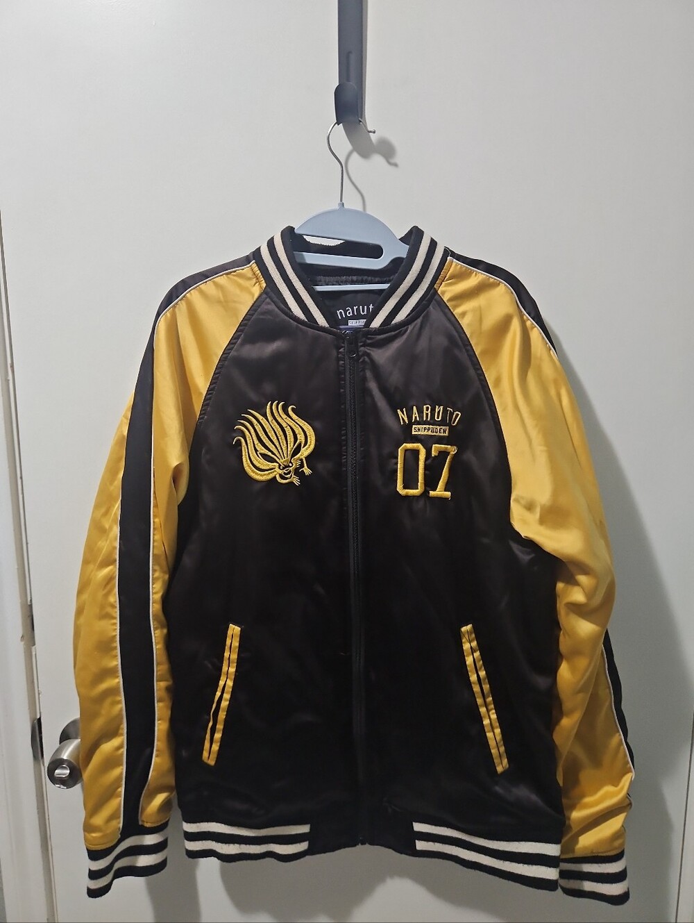 Naruto Shippuden Bomber Jacket Large Hot Topic Black Gold Embroidered Sukajan